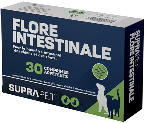 Suprapet Flora Intestinale Cani e Gatti 30 compresse - Fino a 2 Mesi di Fornitura, Con Fermenti Lattici, Probiotici, Vitamina C - Per Intestino e Flora Batterica
