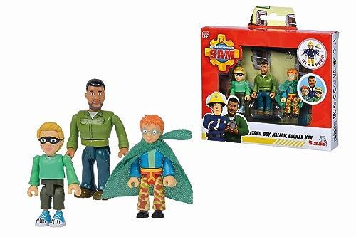 Simba 109251091 - Feuerwehrmann Sam Superhelden Figurenset, Polizist Malcom, Norman und James, voll beweglich, 7,5cm