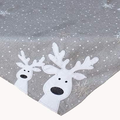 KAMACA Tischdecke Mitteldecke 85x85 cm mit filigraner Stickerei Küche Esstisch Tisch Dekoration Eyecatcher in Herbst Winter Weihnachten (Lustige Elche hellgrau 85x85)