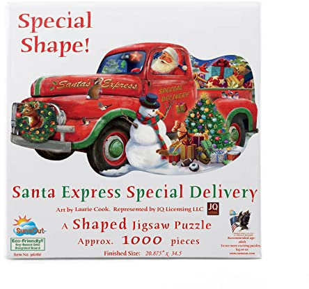 SUNSOUT INC – Santa Express Special Delivery – 1000-teiliges Puzzle in Sonderform von Künstler: Laurie Cook, fertige Größe 53 x 87,6 cm, Weihnachten – MPN# 96086