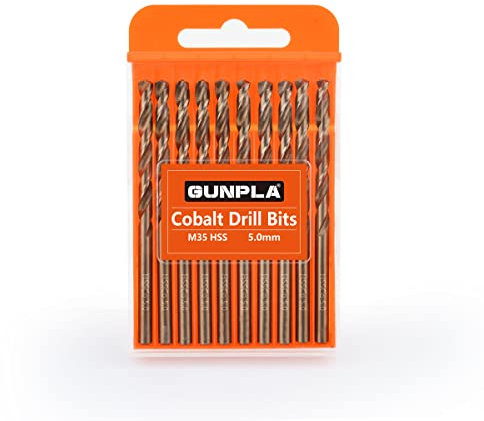 Gunpla M35 HSS Cobalt Bohrer Set 5MM 10-tlg. Spiralbohrer Stahlbohrer Eisenbohrer Metallbohrer Set für Edelstahl, Aluminium, Hartplastik und Hölzern