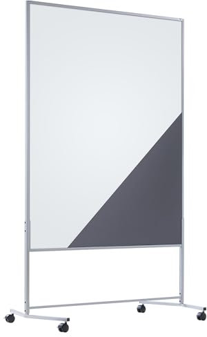 eurokraft | Moderationswand | mobil | Textilbezug/Whiteboard | BxH 1200 x 1500 mm | grau