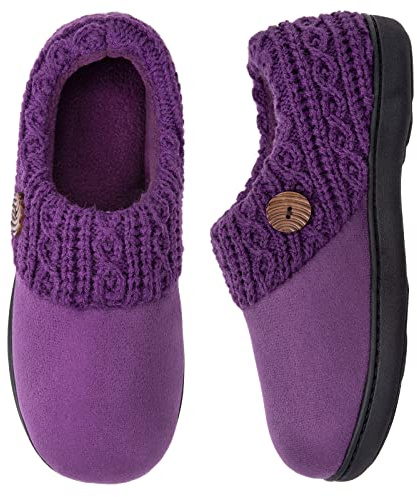 EverFoams Women's Microsuede Slippers Warm Comfy Memory Foam Indoor House Shoes with Knit Collar 9/10 UK Purple