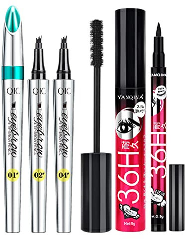 Eyebrow Tattoo Pen, 3 Pcs Waterproof Fork Tip Microblading Eyebrow Tattoo Pens With 2 In 1 Quick-drying Smudge-proof Eyeliner And Mascara, 4 Point Liquid Eyebrow pencil Creates Natural Looking Brows