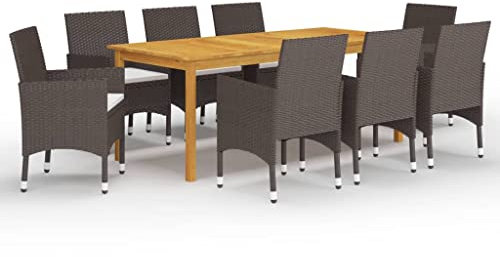 vidaXL Garten Essgruppe 9-TLG., Gartengarnitur mit Kissen, Sitzgruppe für Garten Terrasse, Gartentisch Stühle Gartenmöbel, Modern, Braun