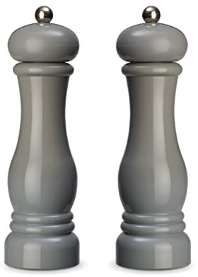 Juego de 2 auténticos molinillos de especias de plástico ABS, mecanismo de molienda de cerámica, molinillo manual, ideal para especias como pimienta, sal y guindilla, 21 cm, gris