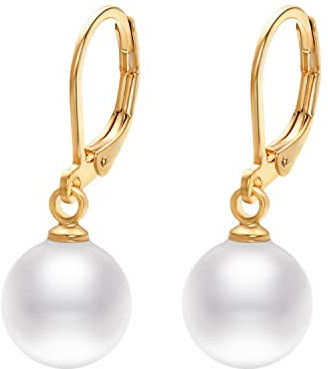 Vissen Boucle oreille Pendante Perle Femme Plaqué or Dormeuse Boucles D'oreilles Piercing Oreilles Bijoux Blanc Perles 10mm