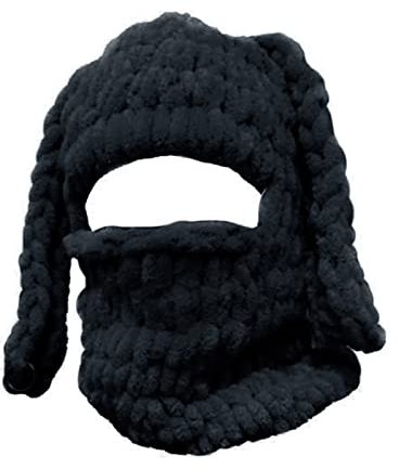 Mauqfra Eye Exposed Balaclava Face Cover Cartoon Bunny Ear Knitted Hat Fluffy Winter Warmer Knitting Hats Cold Winter Ears Beanie Ski Scarf for Men/Women, BK, Einheitsgröße