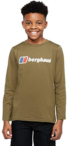 Berghaus Kid's Unisex Logo T-Shirt with Long Sleeves, Boys T-Shirt, Girls T-Shirt, Outdoors, Walking, Trekking and Hiking Clothing, Green, 9-10 Years