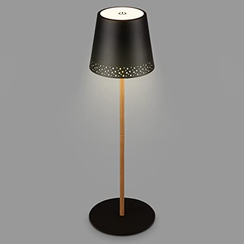 BRILONER - LED Tischlampe kabellos mit Touch, dimmbar in Stufen, höhenverstellbar, Nachttischlampe, Leselampe, LED Lampe, Campinglampe, Tischleuchte, Akkulampe, Outdoorlampe, 38x12 cm, Schwarz