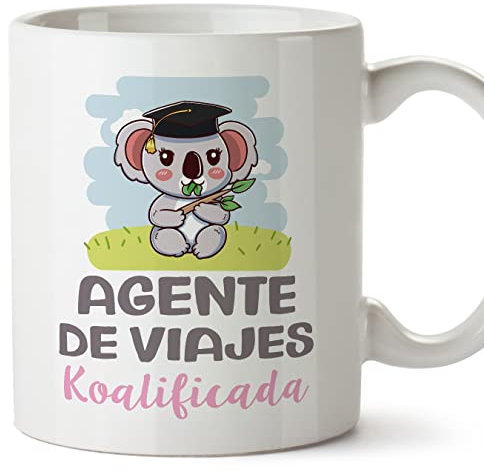 MUGFFINS Tazas para AGENTE DE VIAJES mujer - En Español - Koalificado/koalificada - 11 oz / 330 ml - Regalo original y divertido