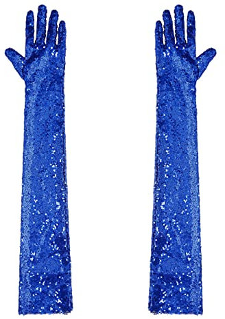inhzoy Damen Glitzer Pailletten Handschuhe Lang Glänzend Abendtanzhandschuhe Karneval Mottoparty Kostüm Opern Auftritte Show Zubehör A_Blau Einheitsgröße