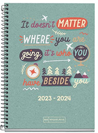 Miquelrius - Kalender 23-24, September 2023 bis Juni 2024, Größe 11,7 x 17,4 cm, Wochenansicht, recycelter Kalender, Beside You, Katalanisch-Englisch