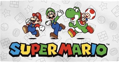 Aymax Strandtuch Pool Bad Super Mario Bros Mario und Luigi mit Toad und Yoshi 140 x 70 cm