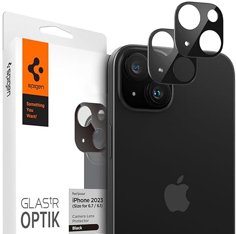 Spigen Glas.tR Optik Tempered Glass Camera Lens Protector for iPhone 15/15 Plus / 14/14 Plus - Black (2 Pack)
