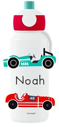 Mepal Gourde personnalisée avec nom - Bouteille d'eau pop-up pour enfants - Campus - Voiture de course - Bouteille anti-fuite pour l'école - Sans BPA et passe au lave-vaisselle - 400 ml - Voiture de