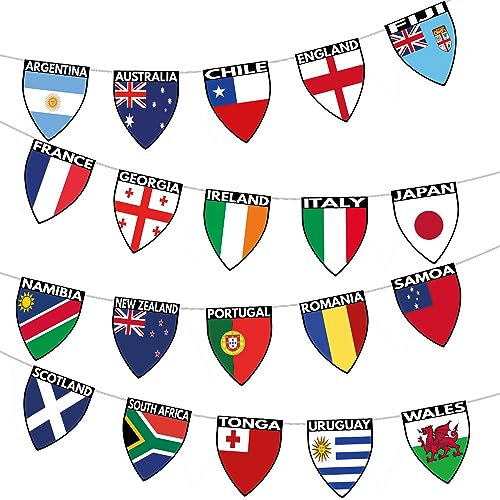 AK Giftshop Rugby National Flags For Women's World Cup Bunting Party Decorations - 16pcs / 3m Ribbon