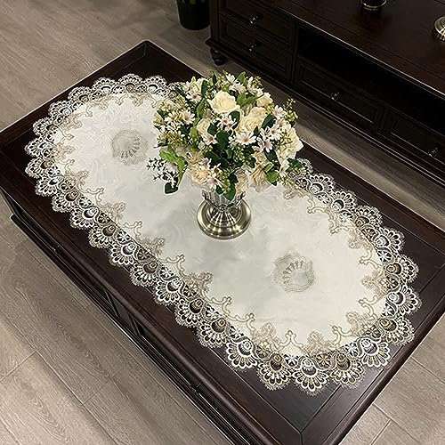 Spitze Tischdecke, Table Flag, Elegante Tischdecke Couchtischdecke, für Esstisch, Schreibtisch, Couchtisch (40 x 90 cm, Leinengrau)