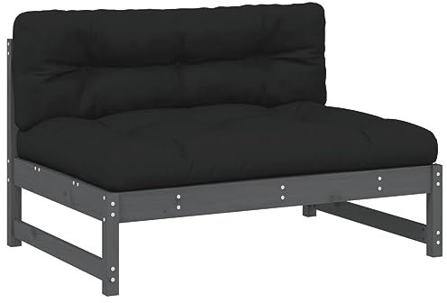 vidaXL Mittelsofa, Gartensofa mit Kissen Latten-Design, Modular Holz Sofa für Garten Terrasse, Gartenmöbel Loungemöbel, Grau Massivholz Kiefer