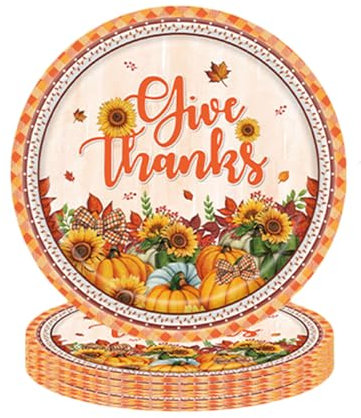 16Pcs Thanksgiving Plates 9inch - Autumn Paper Plates With Pumpkin Maple Leaf Design for Harvest Festival Decorations, Fall Table Decor