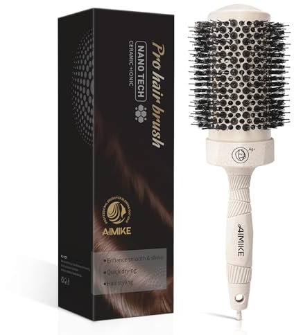 AIMIKE Rundbürste zum Föhnen, Antistatisch Haarbürste Rund mit Nano Ionen Tech, Friseur Rundbürste Groß für Stylen, Locken and Glätten, Rundbürsten mit Wildschweinborsten & Nylon, Rundhaarbürste 53mm