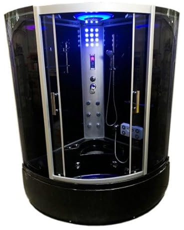 Bagno Italia Box doccia con vasca idromassaggio 130x130 cm nera semicircolare 2 posti