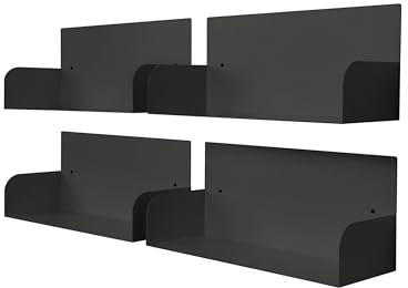 D-Segno D-4 libreria da parete in metallo. Kit 4 mensole da muro moderne. Mensole da muro libri. Semplici colorate. Mensola libri invisibile. L60cm, P20cm, H25cm. Made in Italy (Nero, 4 Pezzi)