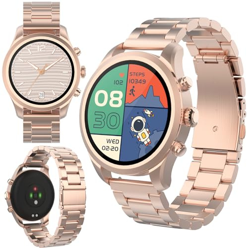 FOREVER Damen Smartwatch Sportband SW-800 Amoled 1,3 360x360 Bluetooth, Musiksteuerung, Schrittzähler etc. IP68, Fitness-Uhr, Herzfrequenzmesser Gold
