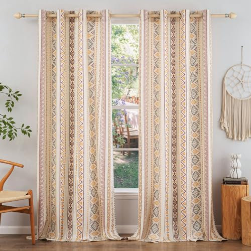 Lapalife Outdoor Vorhang Wetterfest mit Ösen Vorhang Transparente Outdoor Vorhang Gardinen B132xH244cm Leinen Boho Ösenvorhang 2er Set für Balkon Terrasse Pergola Gartenlaube Veranda 2 Stück,Sommer