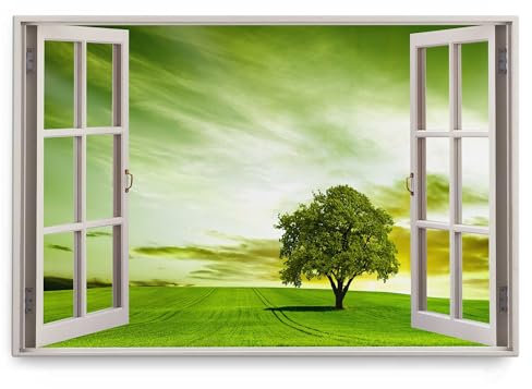 Paul Sinus Wandbild 120x80cm Fensterbild Grüne Wiese Baum Natur Landschaft Sommer