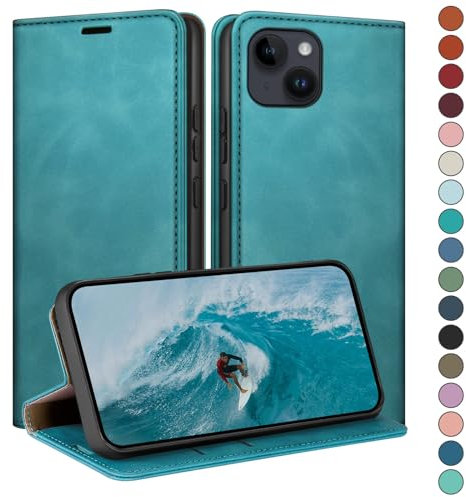 HUOUH for iPhone 13 5G 6,1 Wallet case with RFID Blocking PU Leather,Credit Card Holder,Flip Folio Book Phone cases Shockproof Cover Women Men for Apple 13 case Light Green