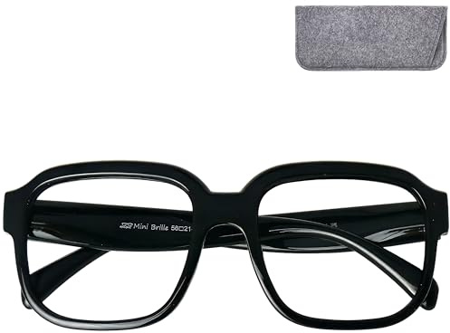 Blaulichtfilter-Brille mit und ohne Dioptrien, XL eckig, Filzetui | Oversize-Retroform, 145 mm breit, klare XL-Gläser mit UV-Schutz und graues Filzetui; Computerbrille für Frauen und Männer