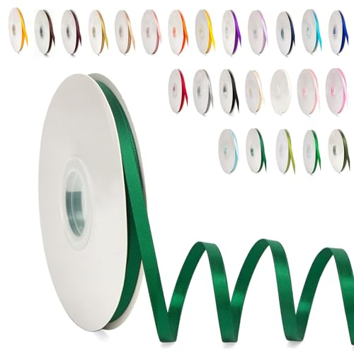 0.6CM Schleifenband Dunkelgrün, 6mm x 91m Polyester Satinband Dekoration Geschenkband Stoffband Seidenbänder für Heimwerkerkunst DIY-Handwerk, Geschenk Verpackung, Schleifen, Hochzeitsdekoration
