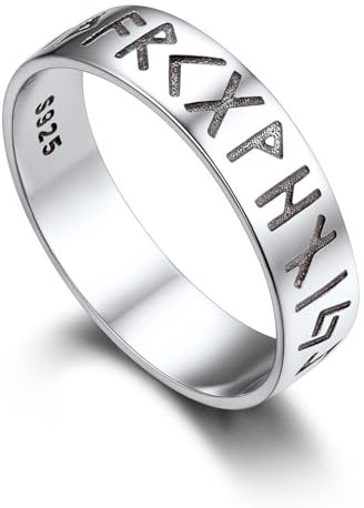 Bandmax Runen Ring 925 Silber Ringe Männer Ring Größe 52mm Bandring 5mm breit Partner Ringe Freundschaftsring Wikingerschmuck Weihnachten Geburtstag