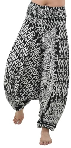 PANASIAM Aladinhose ISAN - Goa Hose, orientalische Haremshose, Sarouel-Hose, Lao Tribe Design - Unisex, Damen & Herren - 100% Viskose - Yoga, Festival