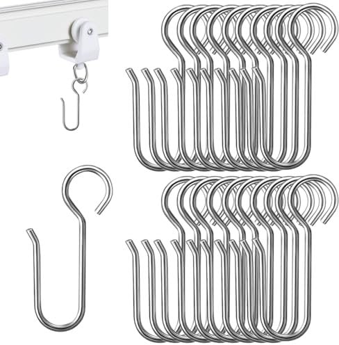 Eophmi 20 Pcs Shower Curtain Hooks, Stainless Steel, White, Universal Size, Easy to Use, Multi-Purpose