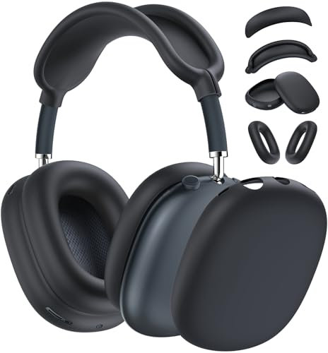 Funda para auriculares Airpods Max, funda de silicona para los oídos, cubierta de orejeras, cubierta de diadema, accesorios para Apple AirPods Max (2024/2020) (USB-C/Lightning) [4 en 1], color negro