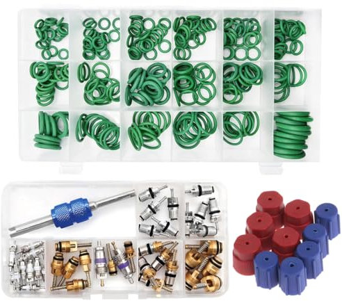 Saipor Juego de 3 juegos de reparación de aire acondicionado para coche, 270 piezas de juntas tóricas de goma + 40 piezas de núcleo de válvula de aire acondicionado de coche R12 R134a núcleos de
