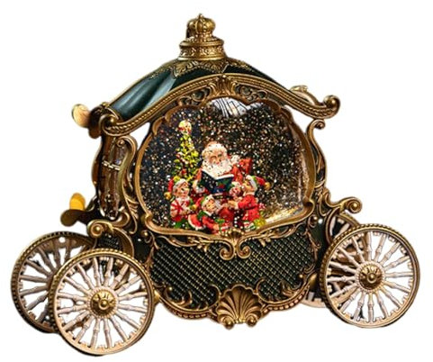 Harilla Weihnachts-Schneekugel, Weihnachtskutsche, Schneekugel, Claus-Figur, Spieluhr, musikalischer für Freundin und Freund, GRÜN