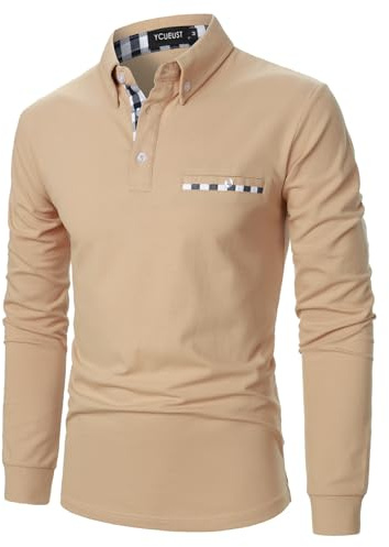YCUEUST Coton Treillis Homme Manche Longue Polo Casual Basic Tennis Golf T-Shirt