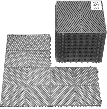 VEVOR Interlocking Drainage Mat, 15.7” x 15.7” Modular Interlocking Cushion, 24 Pcs Splicing Drainage Mats, Non-Slip Gray PP Drainage Floor Tile and Shower Mat, for Garage, Garden, Kitchen & Outdoor