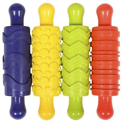 Ready 2 Learn Paint and Dough Texture Rollers | Set of 4 | Patterned Rolling Pins for Kids | Play Dough Accessories and Art Tools