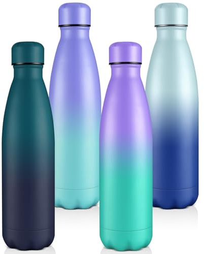 Volhoply 740ml Insulated Water Bottles Bulk 1/2 Pack, Metal Sports Water Bottles, Keeps Cold 24H & Hot 12H, BPA Free Leakproof Bottle (Mix,4 Pack)
