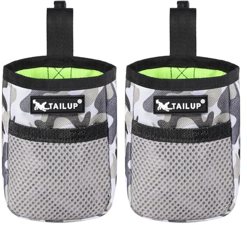 Lanjue 2 Pieces Small Dog Treat Bags, Camouflage Color Dog Treat Pouch | 600D Oxford Cloth, Dog Walking Bag with Waist Belt Clip, Treat Pouch for Dog Training