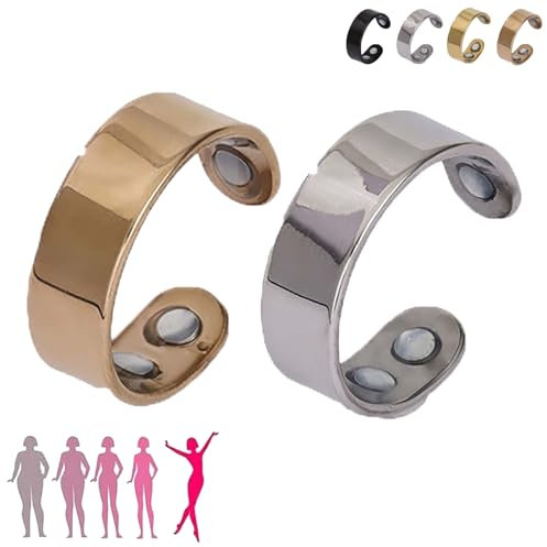 Calmara Magnetic Ring, Calmara Ring with Powerful Magnets, Opening Adjustable Stainless Steel Rings for Women & Men, Better Sleep (Rose Gold+Silver)