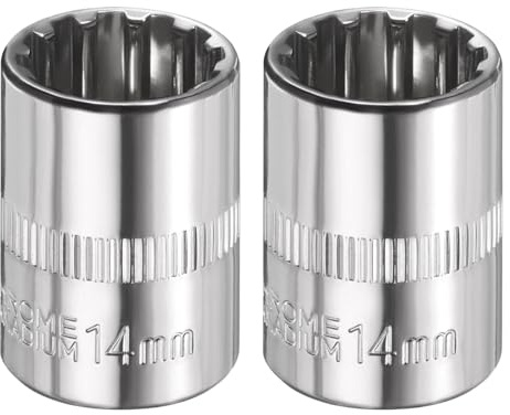 sourcing map 2pcs 12 Points Socket 3/8 Drive 14mm Metric Shallow Impact Socket Cr-V Steel Chrome Plating Flip Sleeve Nut Driver Wrench for Home Auto Nuts Bolts Repair