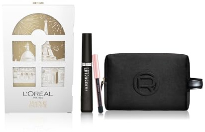L'Oréal Paris Pochette Regalo Make Up con Mascara Telescopic Classico Nero e Mini-Matita Occhi Paradise Le Khol, Per i Tuoi Look Festivi, Con Elegante Pochette Nera in Velluto
