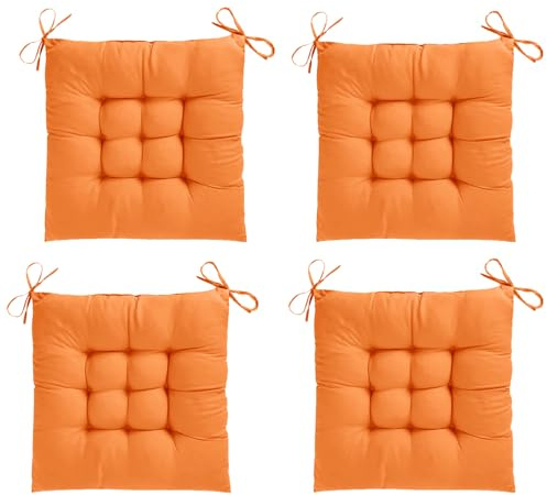 AOSCTELF Seat Pads for Dining Chairs Set of 4, Comfortable 38 x 38cm Chair Cushions with Ties, Dinning Chair Cushions Pad for Dinning Room Kitchen Garden Office Patio - Orange