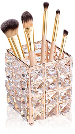 Schminktisch Organizer, Make Up Organizer Badezimmer Skincare Organizer für Eyeliners Lippenstift Wimperntusche Kristall Make-up Pinsel Halter für Frisiertisch Schlafzimmer und Badezimmer, Rosa