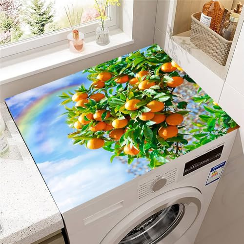 Highdi Abdeckung Waschmaschine und Trockner, Waschmaschinenabdeckung Stoff Kieselalge Universal Waschmaschinenauflage Rutschfest Zuschneidbar für Frontlader (Regenbogen-Zitrusfrüchte,50 * 60cm)